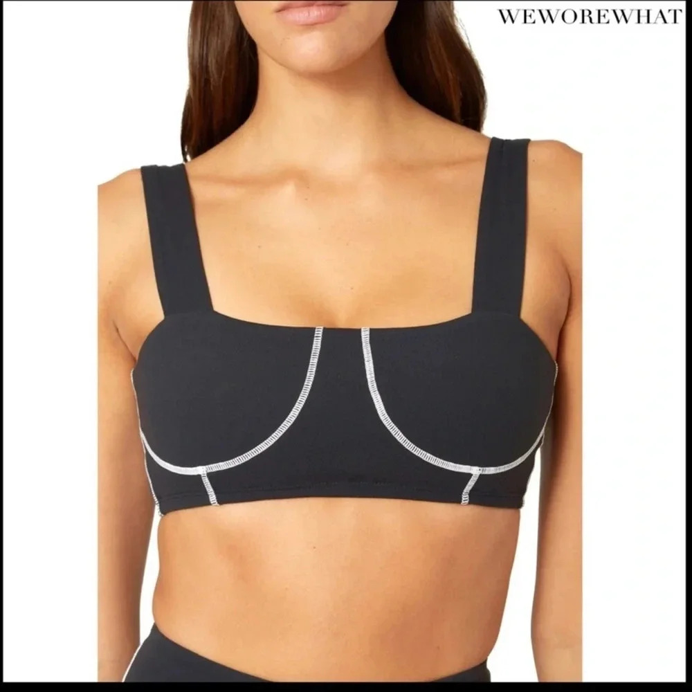 NWT WeWoreWhat Black Corset Sports Bra Top Bralette XS Cropped Workout Top v6x